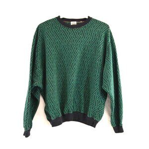 Flying Circus Long Sleeve Crew Neck Sweater Vtg Green Black Weave Unisex Batwing